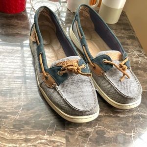 Sperry Top-Sider Slip on Leather Fabric Boat Shoes 9102047